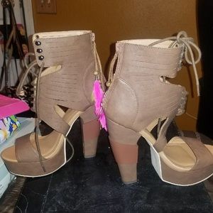 Brown open toe booties